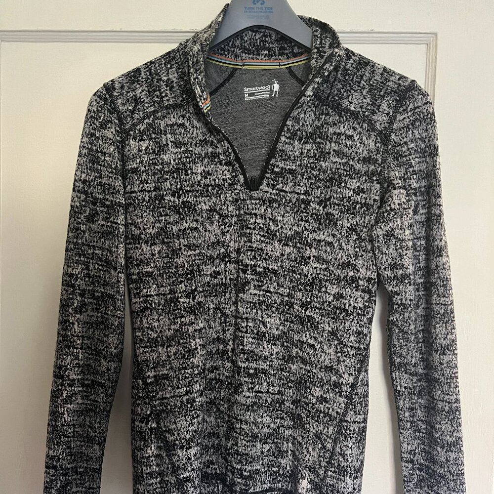 Smartwool Black Heathered Merino Wool Quarter Zip Thermal Base Layer
